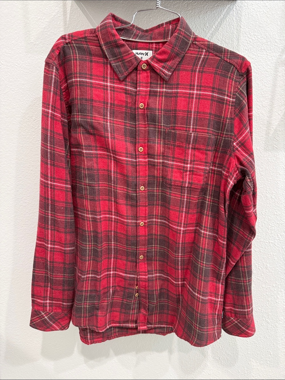Hurley Red and Black Plaid Long-Sleeve Button-Up Shirt